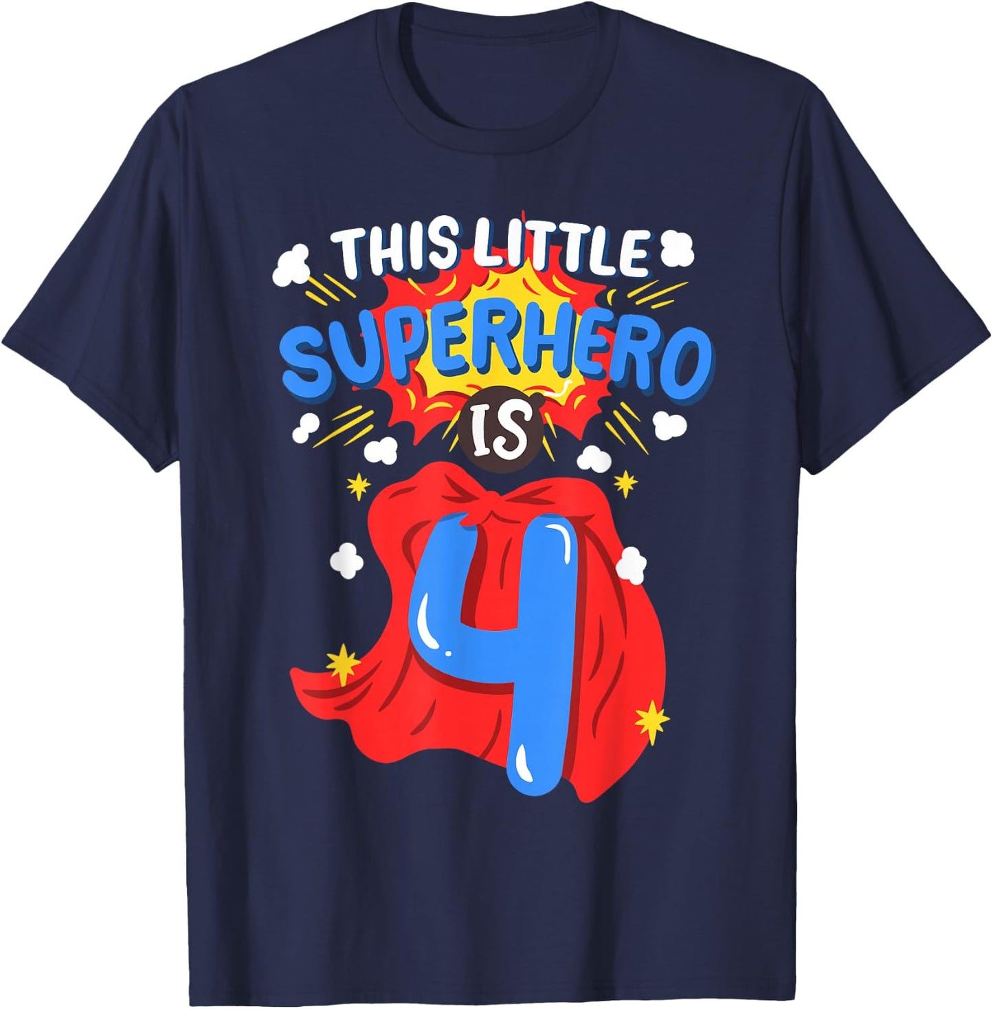 This Little Superhero is 4 Kids Boys 4th Birthday Party T-Shirt - T-Shirt | Navy