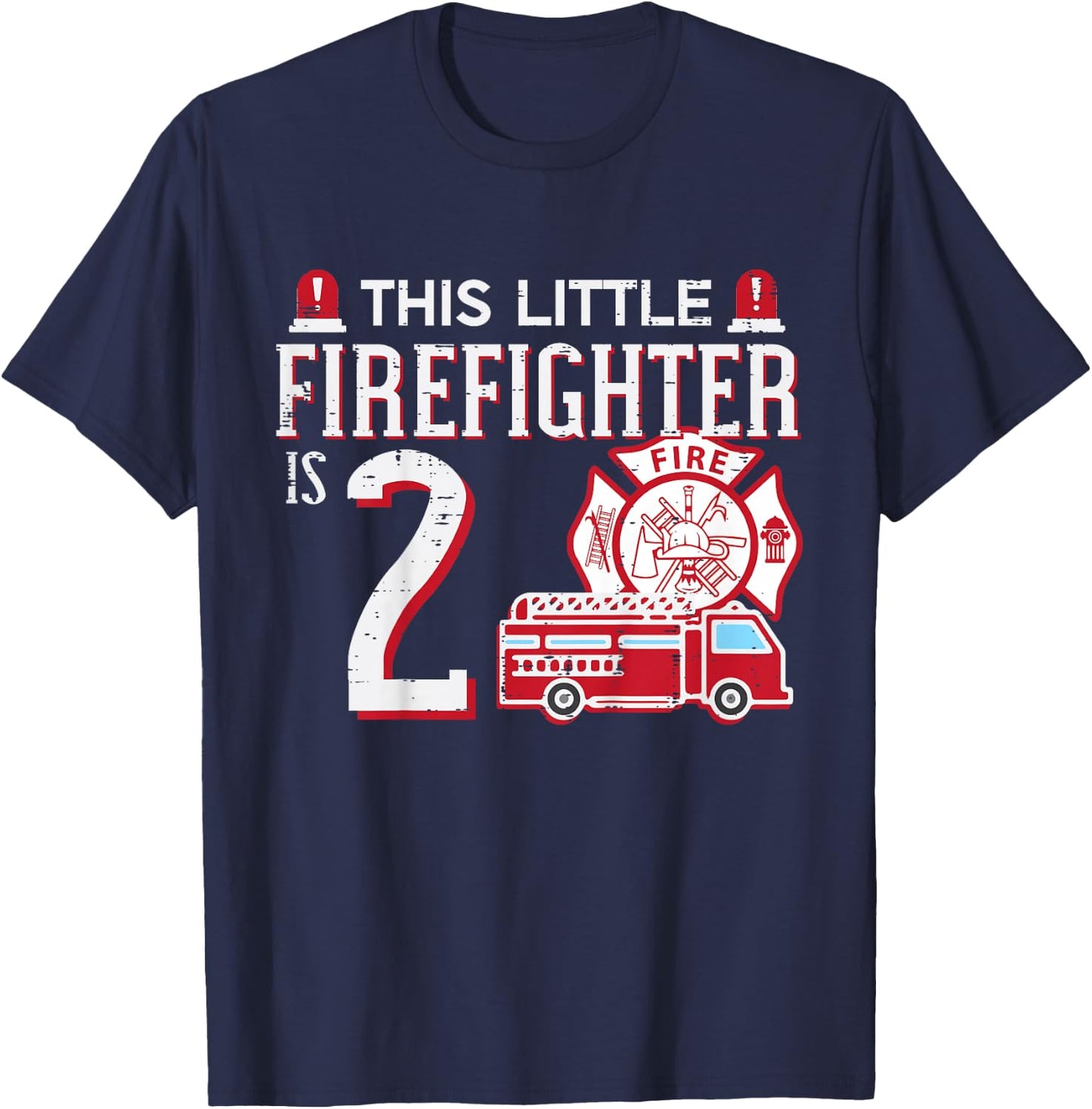 Kids 2nd Birthday This Little Firefighter Is 2 Fireman Boys Kids T-Shirt - T-Shirt | Navy