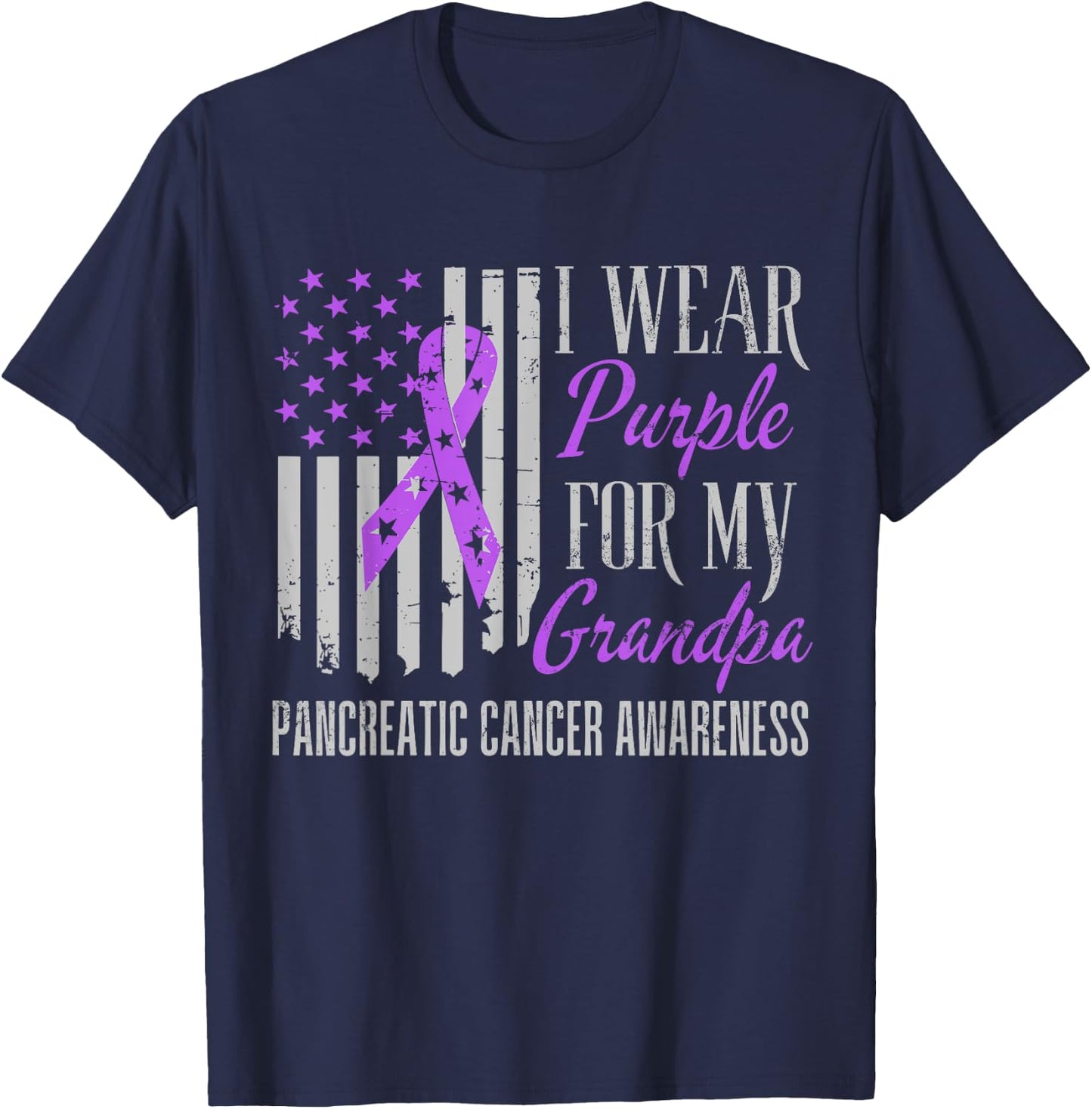 I Wear Purple For My grandpa Pancreatic Cancer Awareness T-Shirt - T-Shirt | Navy