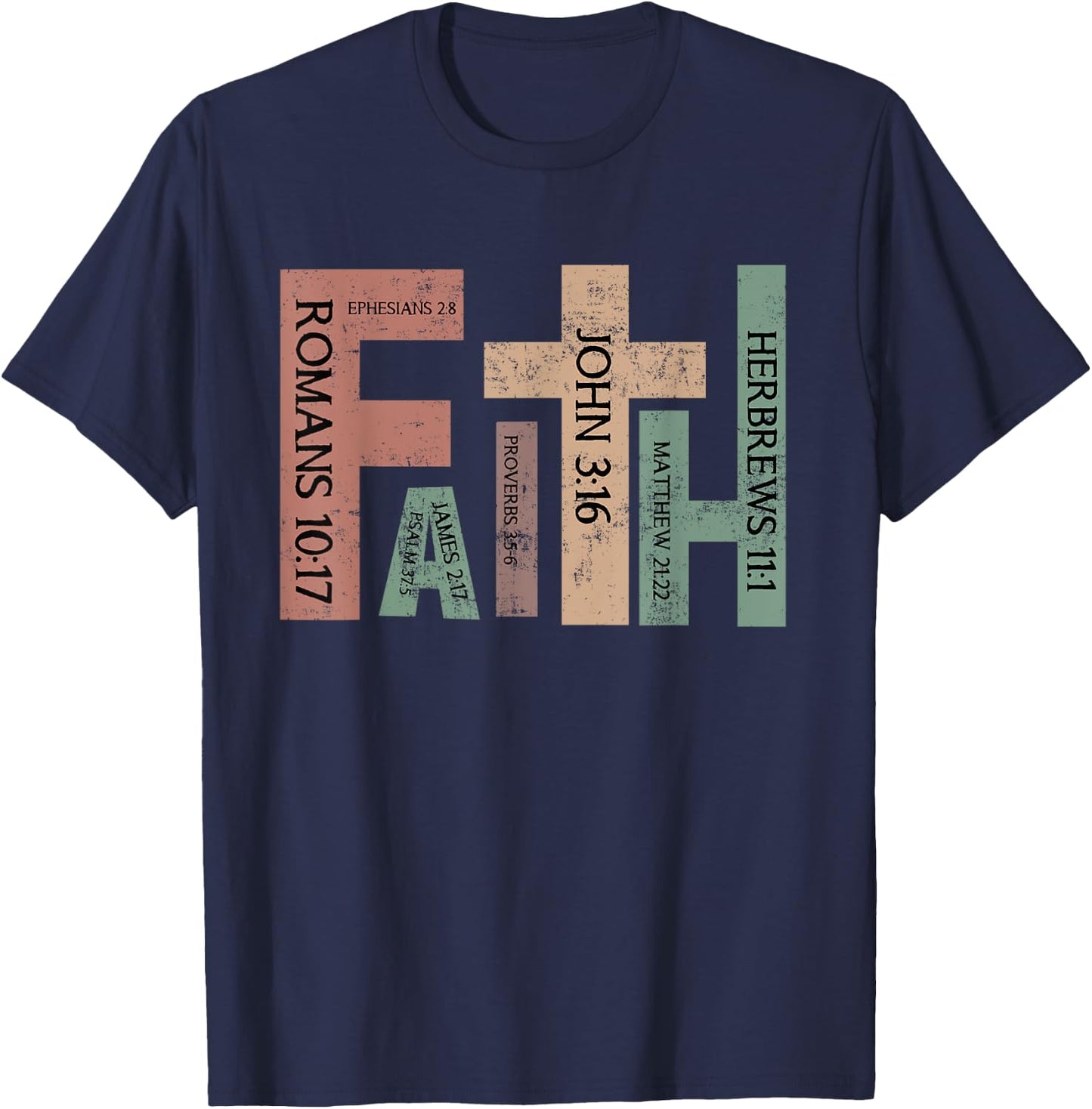 Retro Christian Faith Bible Verse Religious Christian Cross T-Shirt - T-Shirt | Navy