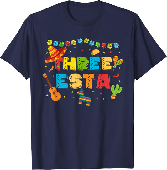 Mexican Theme 3rd Birthday 3 Year Old Kids Three Esta Bday T-Shirt - T-Shirt | Navy