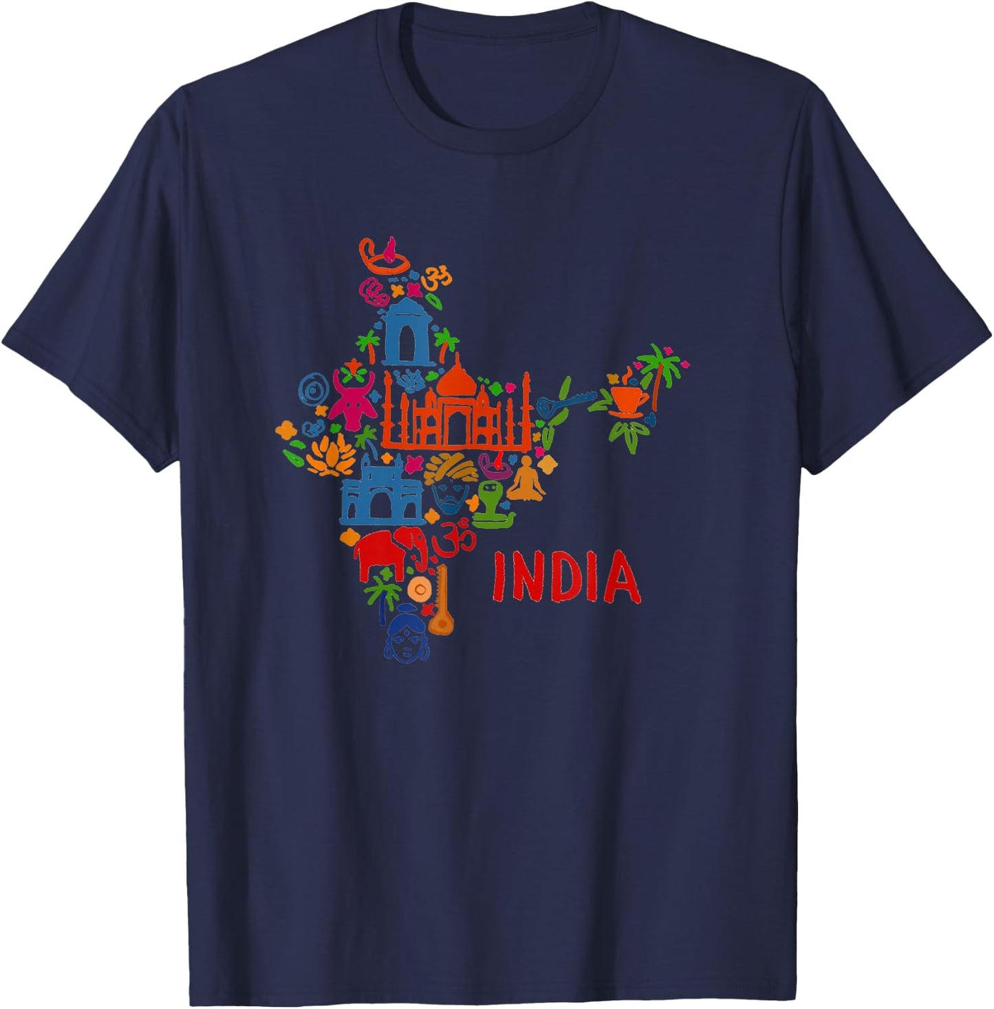 India Elephant Cards Shadow Taj Mahal T-Shirt - T-Shirt | Navy