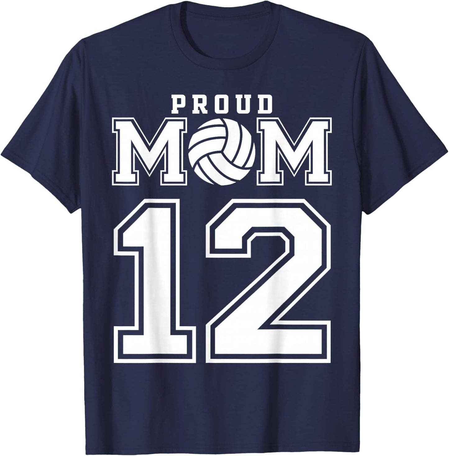 Custom Proud Volleyball Mom Number 12 Personalized Women T-Shirt - T-Shirt | Navy