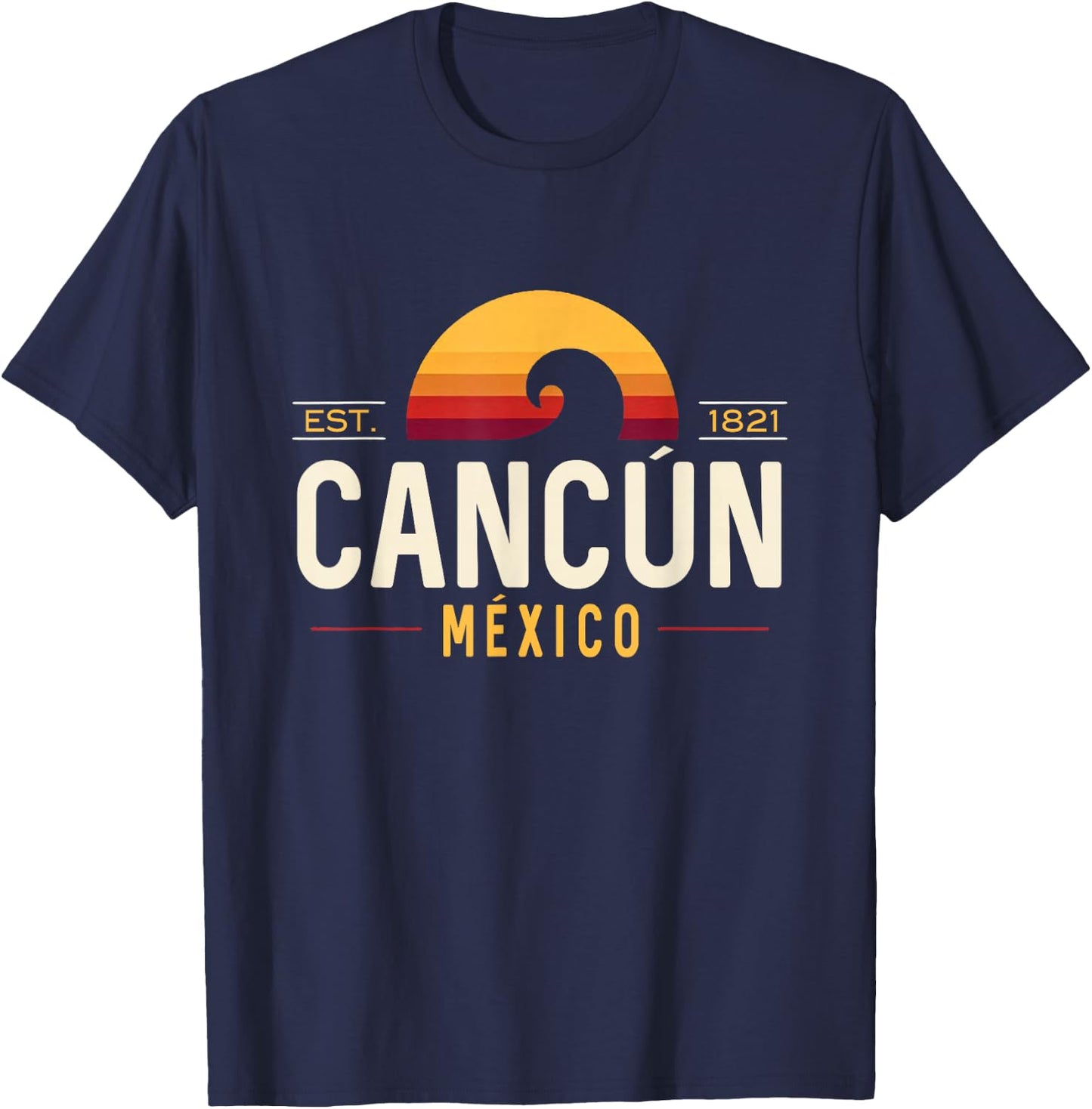 Cancún México | Cancun Mexico Retro Wave Logo T-Shirt - T-Shirt | Navy