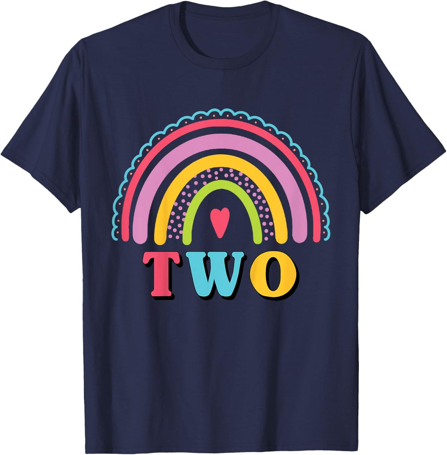 Kids Rainbow Birthday Girl Two Years Old 2nd Birthday Kids Girls T-Shirt - T-Shirt | Navy