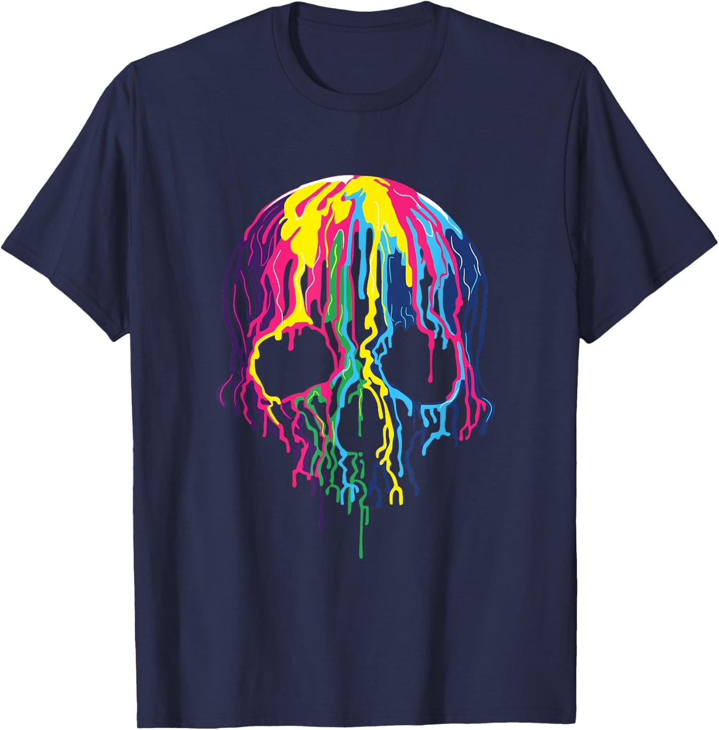 Colorful Melting Rainbow Skull Art Graphic Halloween Costume T-Shirt - T-Shirt | Navy