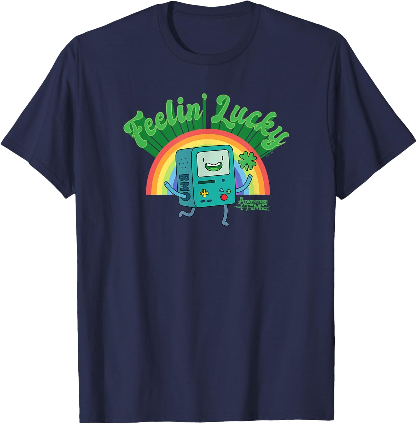 Adventure Time St. Patrick's Day BMO Rainbow Feelin' Lucky T-Shirt - T-Shirt | Navy