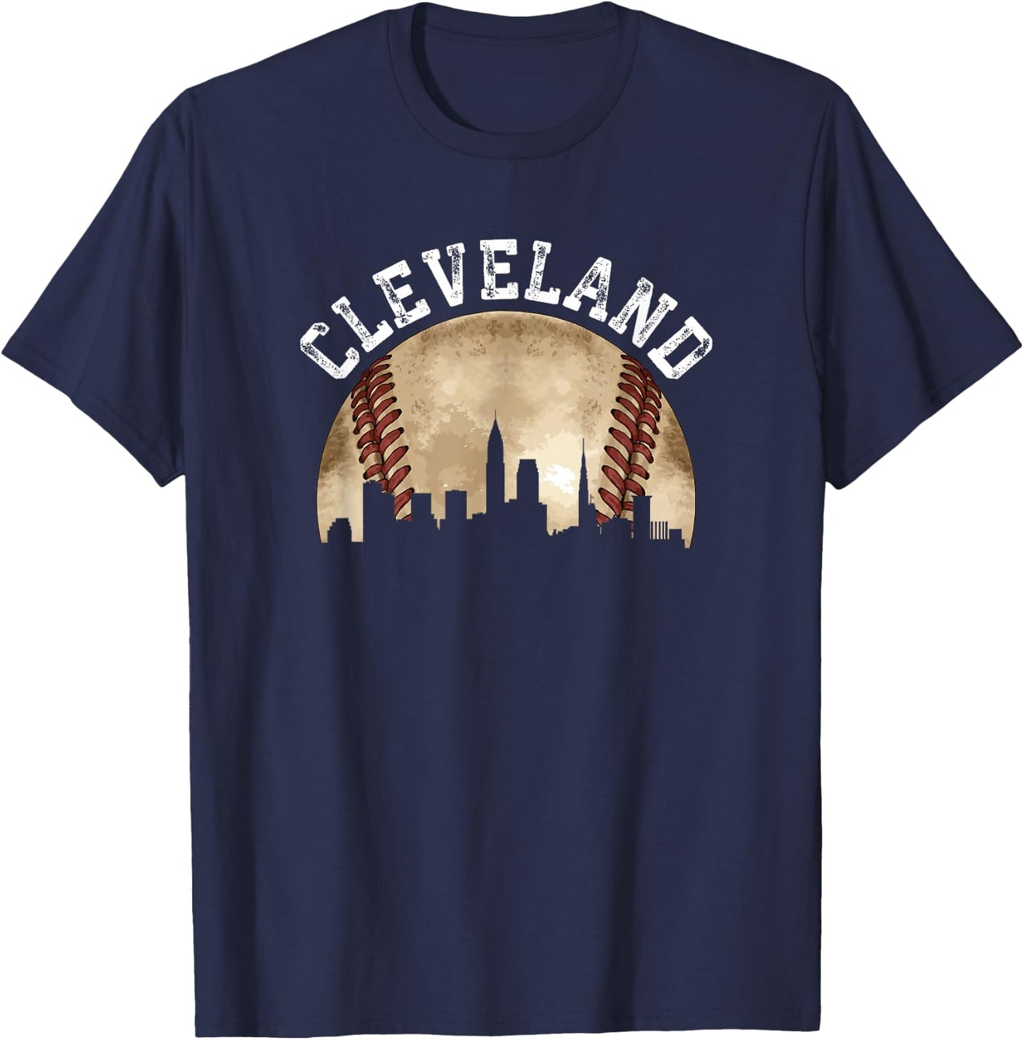 Cleveland Skyline City Vintage Baseball Lover T-Shirt - T-Shirt | Navy