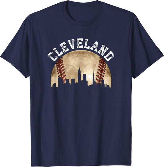 Cleveland Skyline City Vintage Baseball Lover T-Shirt - T-Shirt | Navy