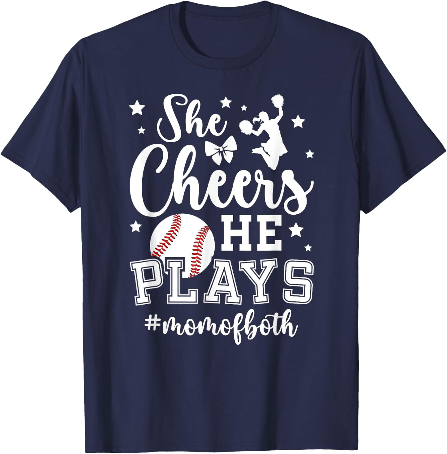 She Cheers He Plays Mom Of Both Cheer And Baseball Mom T-Shirt - T-Shirt | Navy