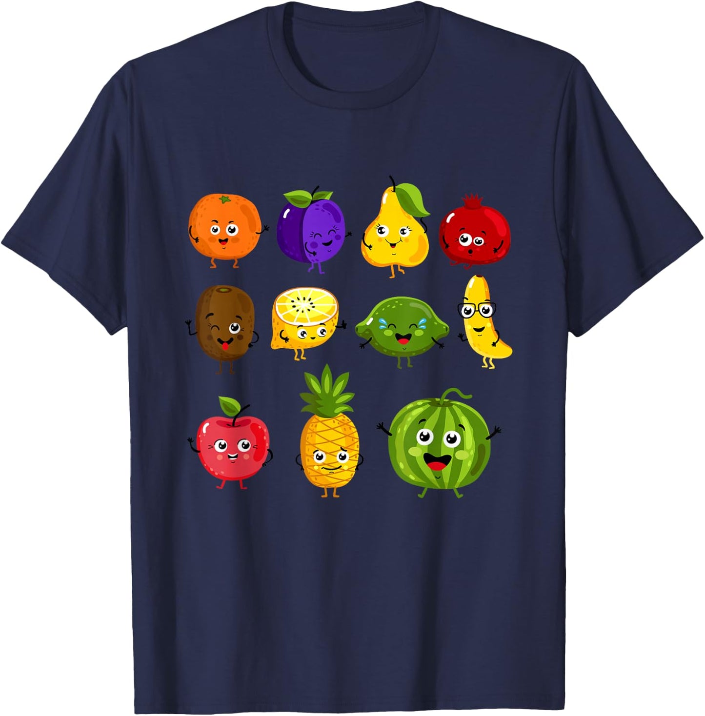 Funny Fruits Collage Fruit and Vegetables T-Shirt - T-Shirt | Navy