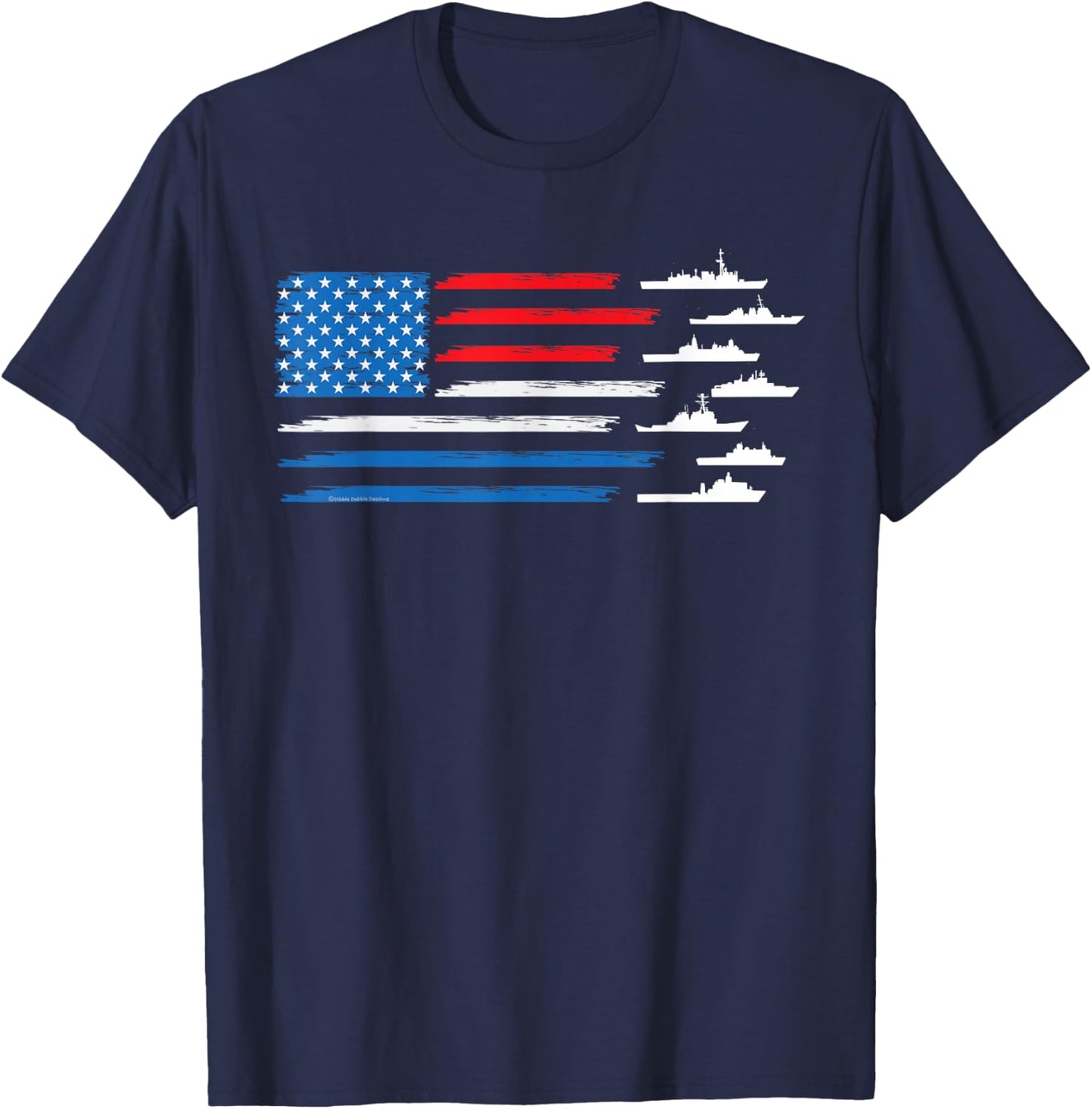 Patriotic Red White Blue USA Flag Military Ships 4th of July T-Shirt - T-Shirt | Navy