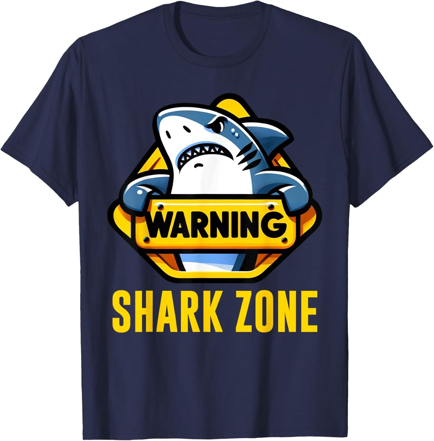 Cool Shark Warning Shark Zone Beach Funny Shark , Small, Black T-Shirt - T-Shirt | Navy