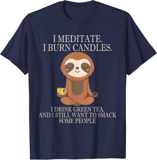 Funny Cute Sloth Meditation Inner Peace T-Shirt - T-Shirt | Navy