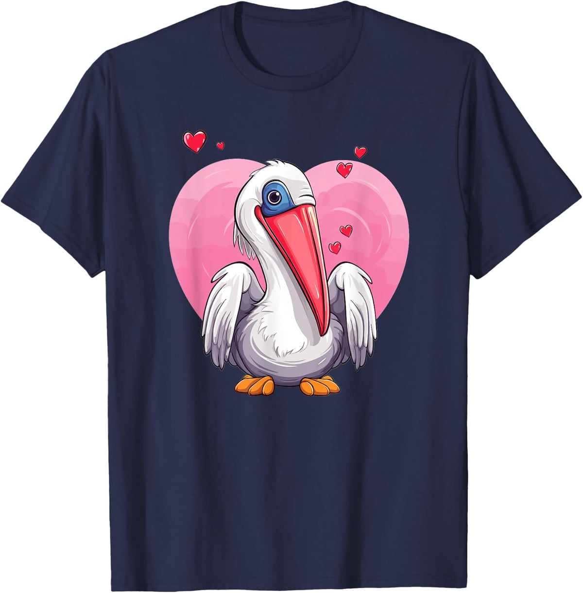 Cute Pelican With Hearts I Kids Pelican T-Shirt - T-Shirt | Navy
