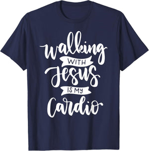 Walking with Jesus is My Cardio T-Shirt - T-Shirt | Navy