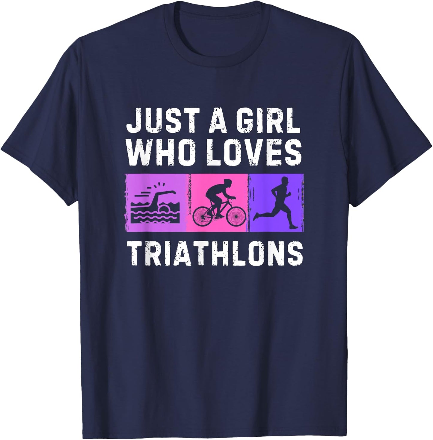 Fun Triathlon For Girls Kids Swimming Running Swim Bike Run T-Shirt - T-Shirt | Navy