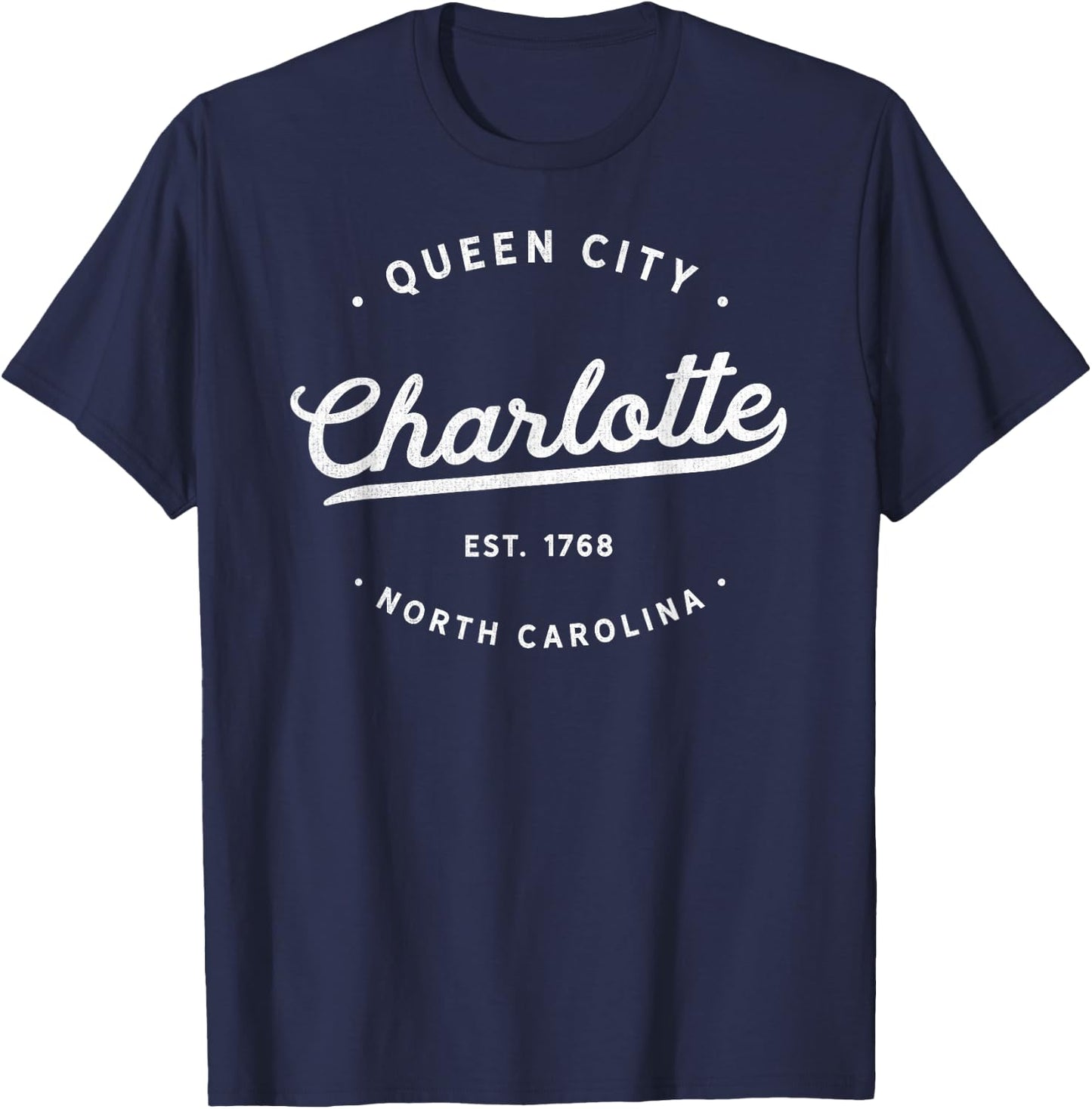 Classic Vintage Retro Charlotte Queen City NC USA Novelty T-Shirt - T-Shirt | Navy