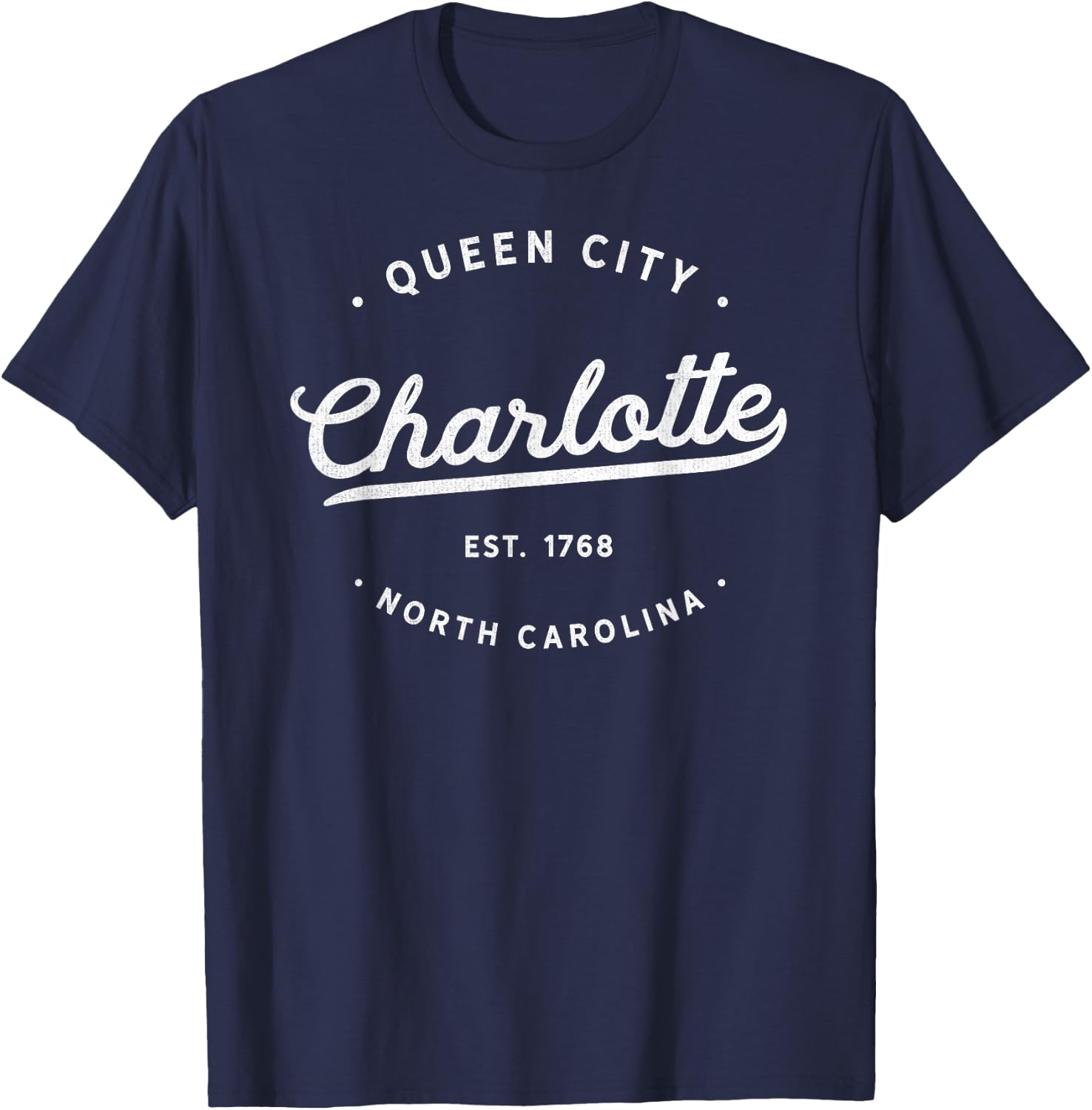 Classic Vintage Retro Charlotte Queen City NC USA Novelty T-Shirt - T-Shirt | Navy
