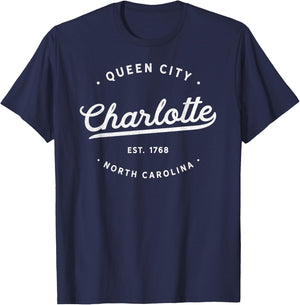 Classic Vintage Retro Charlotte Queen City NC USA Novelty T-Shirt - T-Shirt | Navy