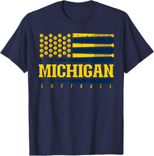 Michigan Softball Vintage Kids Team Retro Softball Fan T-Shirt - T-Shirt | Navy