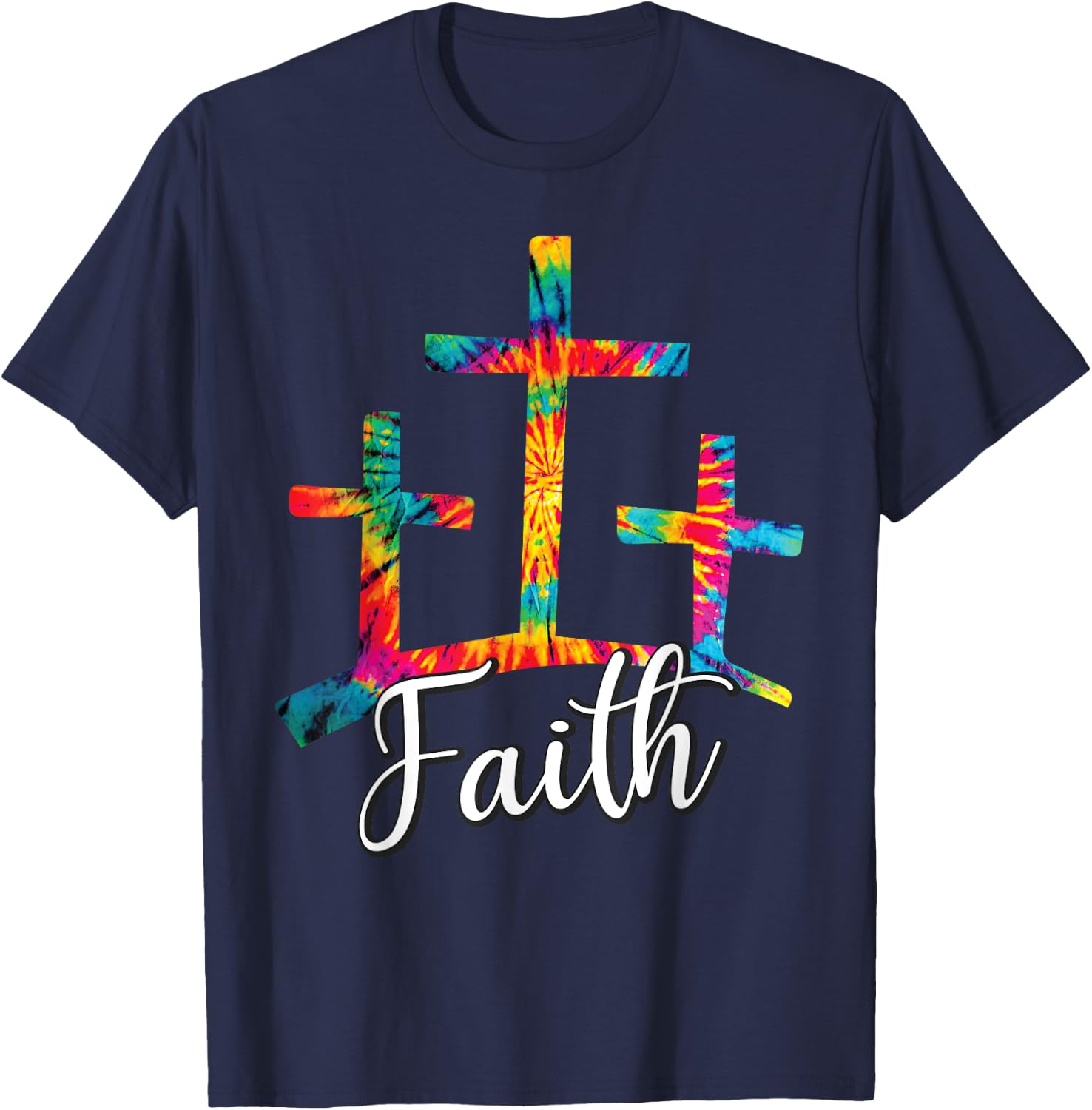 Faith Jesus Christian Cross Tie Dye Rainbow Religious Bible T-Shirt - T-Shirt | Navy