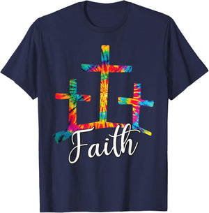 Faith Jesus Christian Cross Tie Dye Rainbow Religious Bible T-Shirt - T-Shirt | Navy