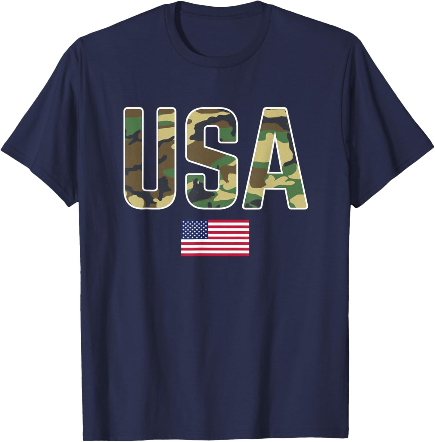 USA Camo Letters With American Flag Patriotic T-Shirt - T-Shirt | Navy