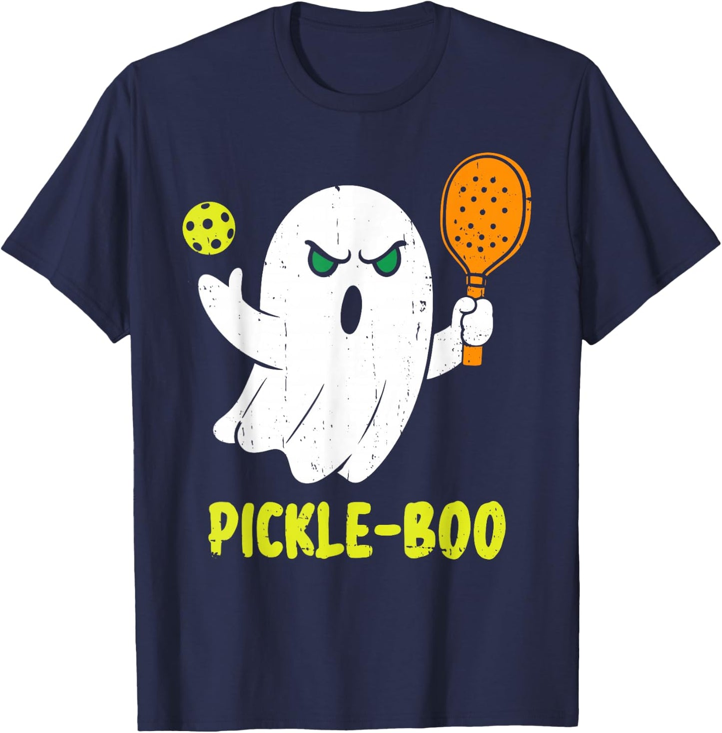 Halloween Pickleball Pickle Boo Ghost Costume Men Women Kids T-Shirt - T-Shirt | Navy