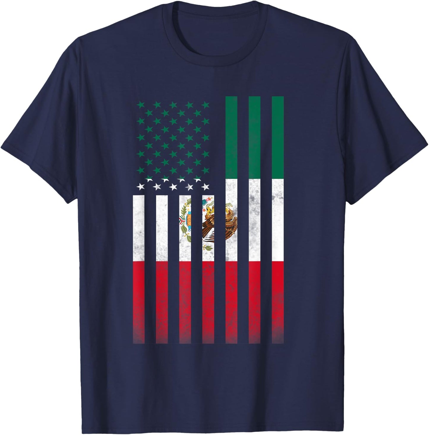 Half Mexican Flag | Vintage American Inside Me USA Gift T-Shirt - T-Shirt | Navy