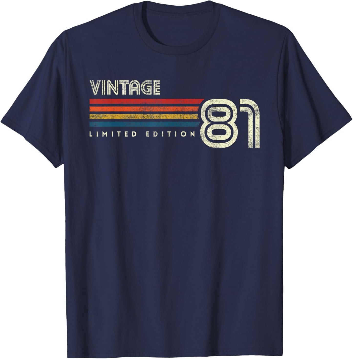 Vintage 1981 Chest Stripe Birthday T-Shirt - T-Shirt | Navy
