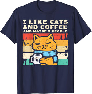 I Like Cats Coffee 3 People Funny Pet Owner Men Women Kids T-Shirt - T-Shirt | Navy