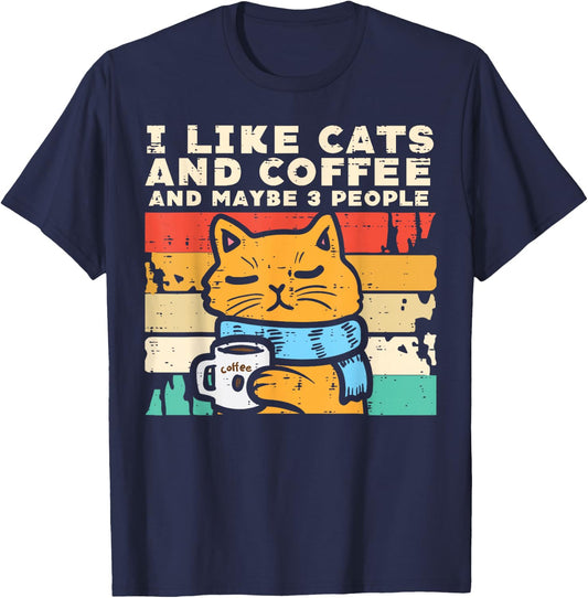 I Like Cats Coffee 3 People Funny Pet Owner Men Women Kids T-Shirt - T-Shirt | Navy