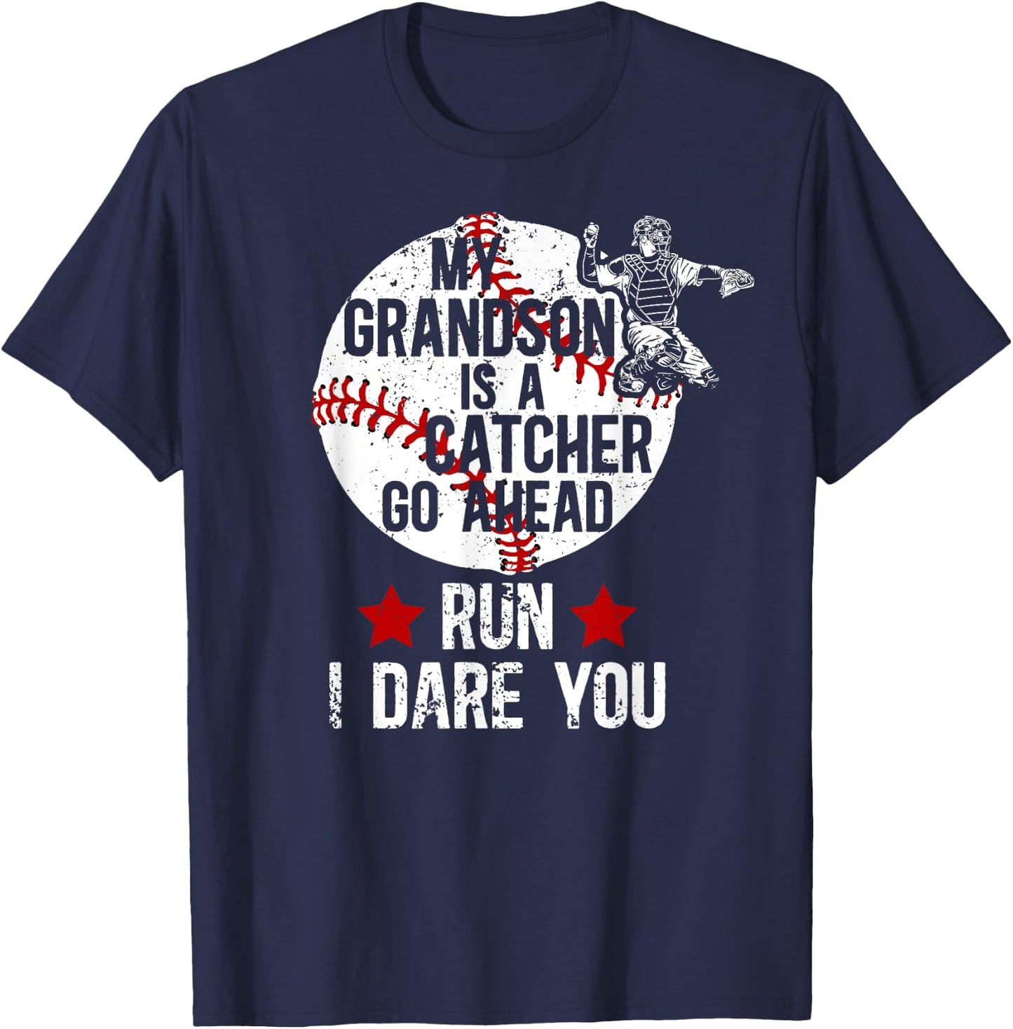 My Grandson Is A Catcher Baseball Catcher Grandma T-Shirt - T-Shirt | Navy