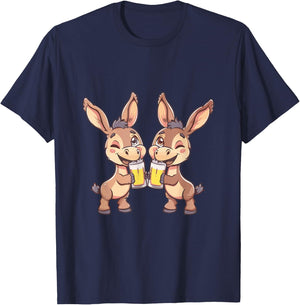 Funny Donkeys With Beer | Birthday Party T-Shirt - T-Shirt | Navy