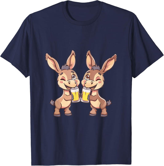 Funny Donkeys With Beer | Birthday Party T-Shirt - T-Shirt | Navy