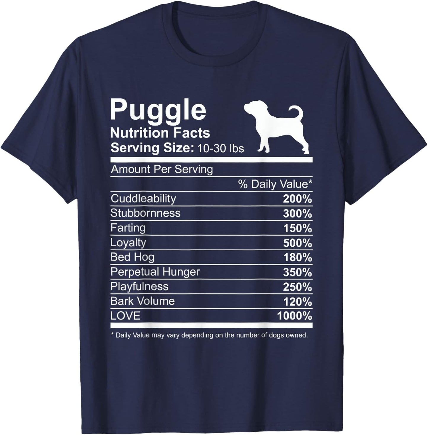 Funny Sayings for Puggle Lovers Dog Dad Black Cotton Polyester Classic Fit Short Sleeve Puggle Small -Adults T-Shirt - T-Shirt | Navy