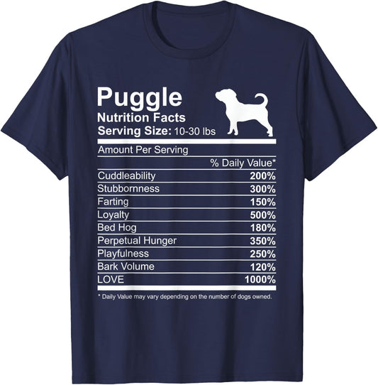 Funny Sayings for Puggle Lovers Dog Dad Black Cotton Polyester Classic Fit Short Sleeve Puggle Small -Adults T-Shirt - T-Shirt | Navy