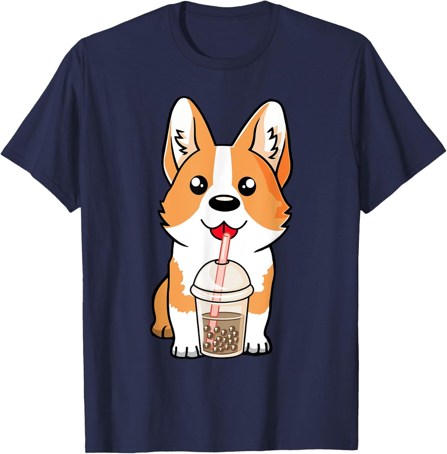 Boba Milk Tea Corgi Dog Puppy Lover Kawaii Japanese Anime T-Shirt - T-Shirt | Navy
