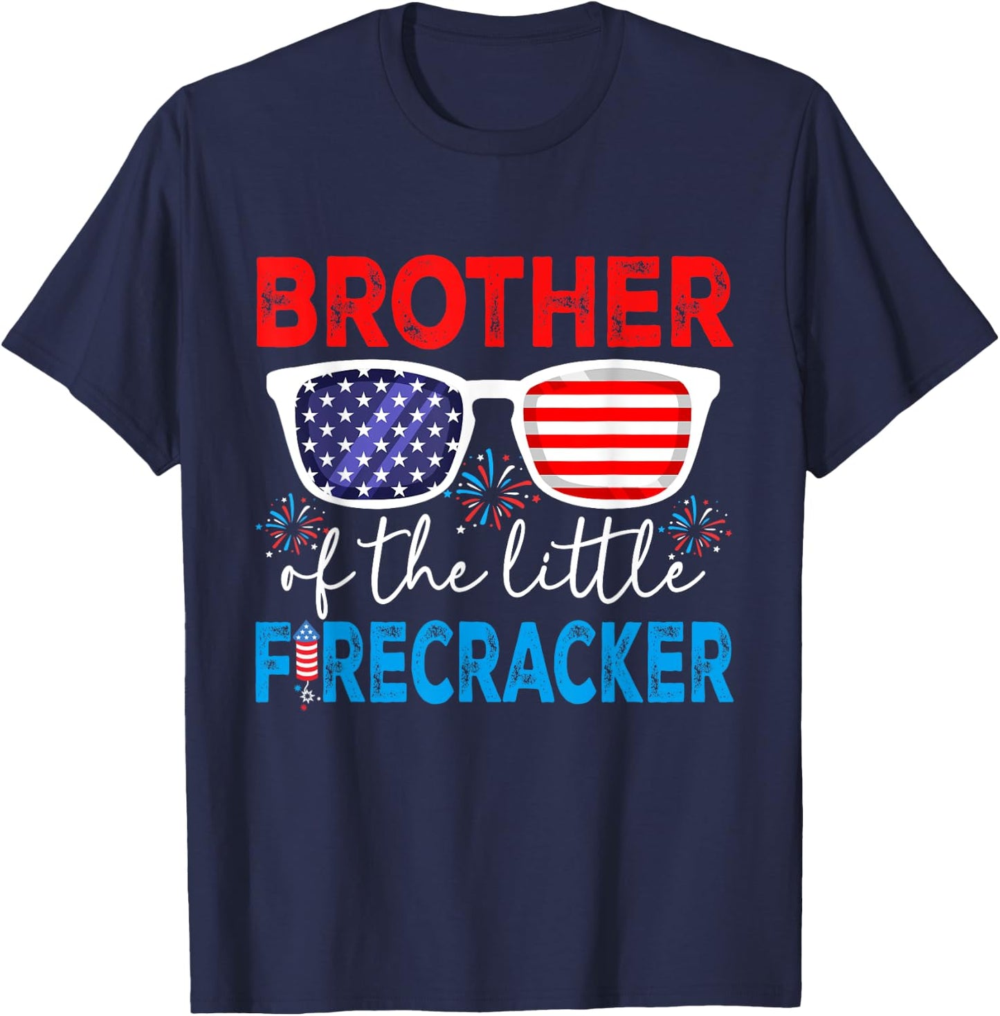 4th of July Birthday Party Brother Of The Little Firecracker T-Shirt - T-Shirt | Navy