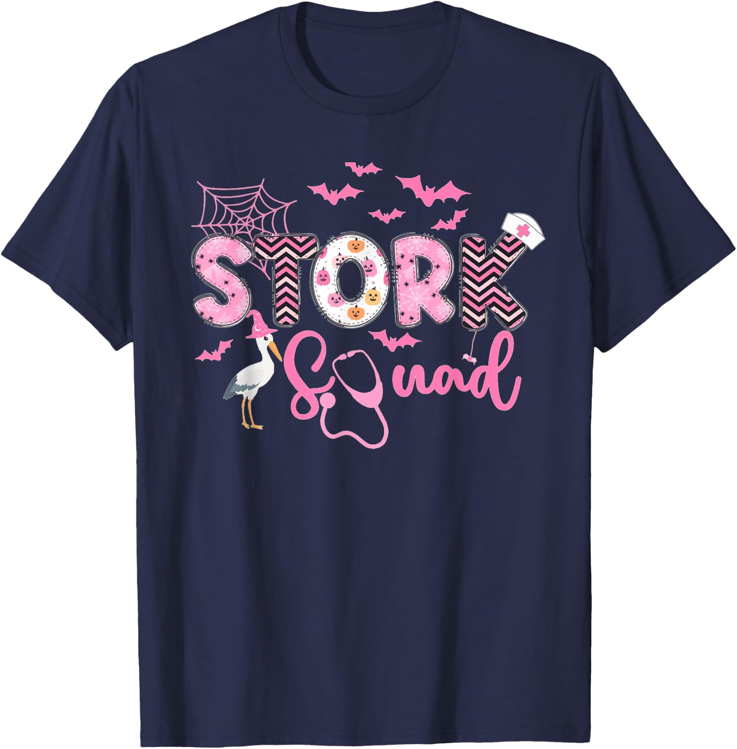 Women Stork Squad Halloween Labor and Delivery Nurse T-Shirt - T-Shirt | Navy