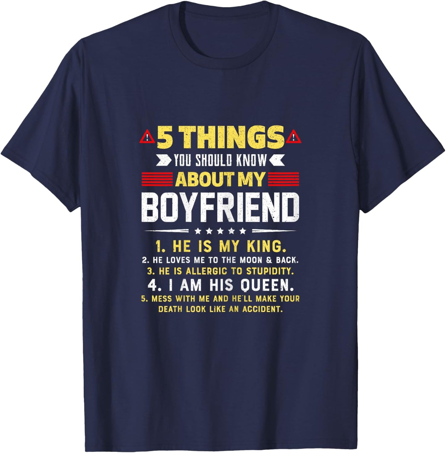 5 Things You Should Know About My Boyfriend Funny T-Shirt - T-Shirt | Navy