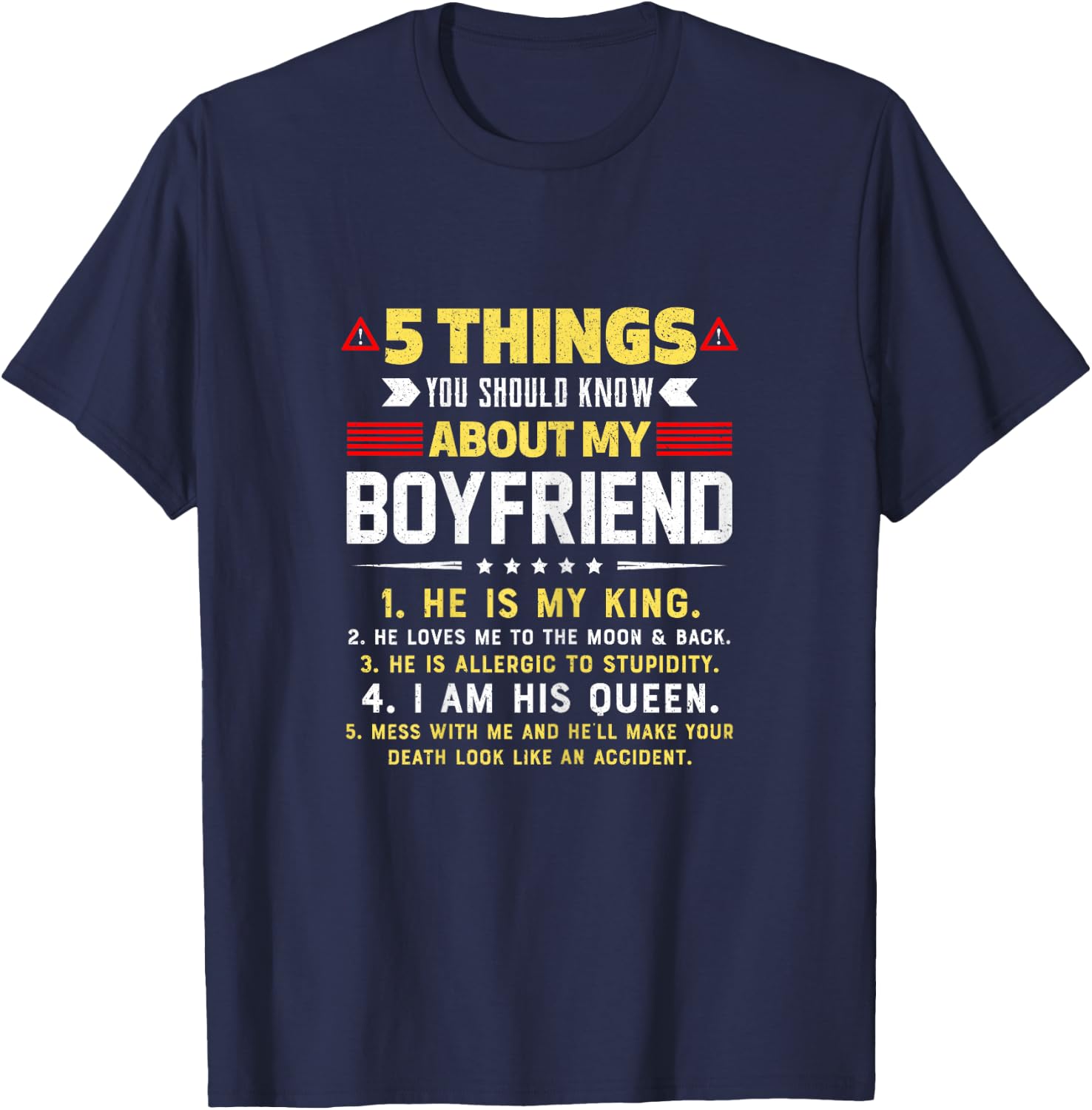 5 Things You Should Know About My Boyfriend Funny T-Shirt - T-Shirt | Navy