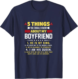 5 Things You Should Know About My Boyfriend Funny T-Shirt - T-Shirt | Navy