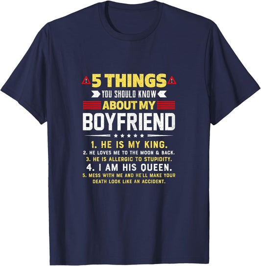 5 Things You Should Know About My Boyfriend Funny T-Shirt - T-Shirt | Navy