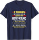 5 Things You Should Know About My Boyfriend Funny T-Shirt - T-Shirt | Navy