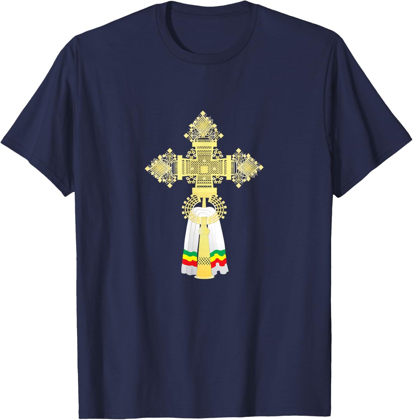 Delight Decor App Ethiopian Orthodox Cross - Black, , Small, Short Sleeve, Modern Classic, Cross Pattern, Decor Theme, -Adult, Classic Lifestyle T-Shirt - T-Shirt | Navy