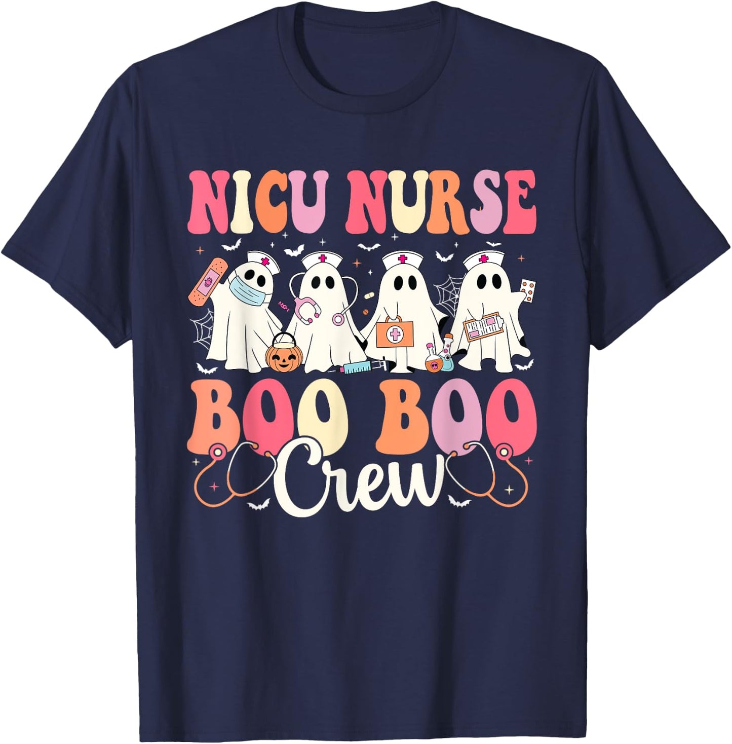 NICU Nurse Boo Boo Crew Ghost NICU Nurse Halloween Costume T-Shirt - T-Shirt | Navy