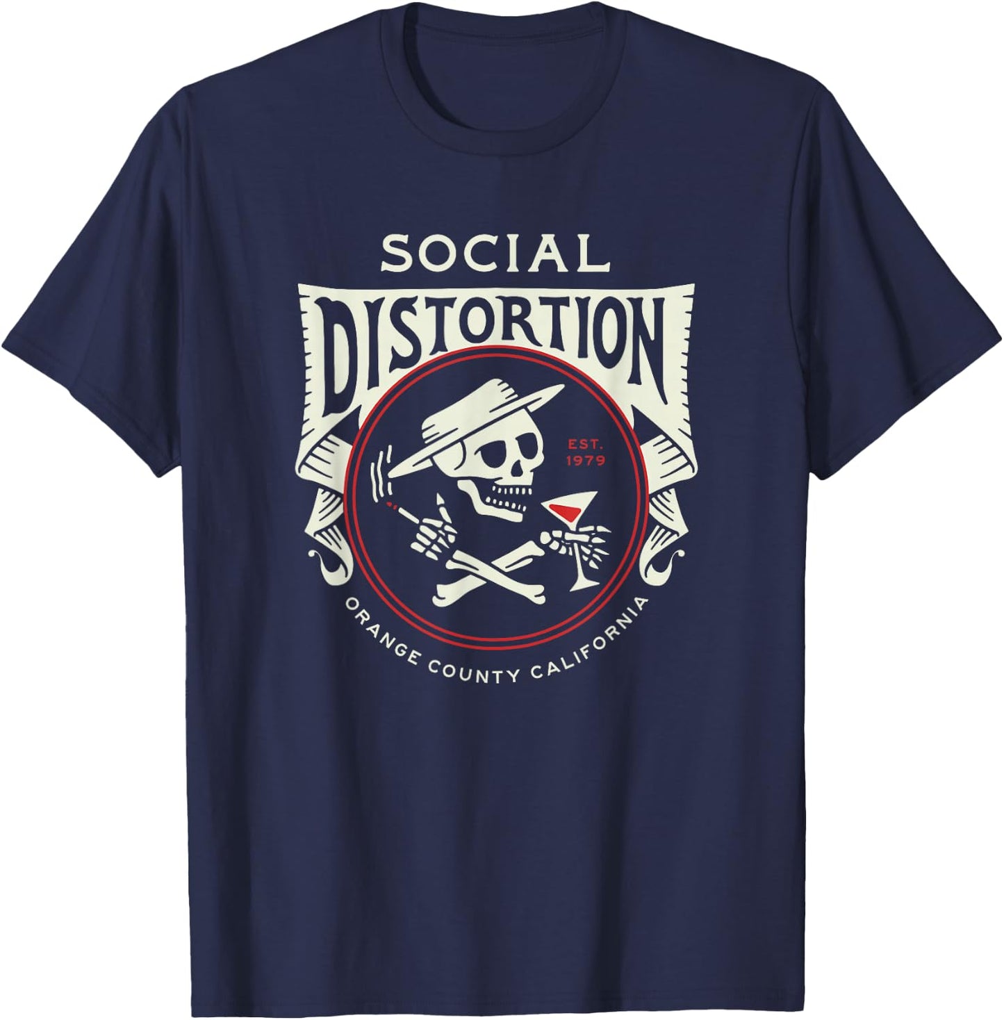 Official Social Distortion Skelly Circle T-Shirt - T-Shirt | Navy