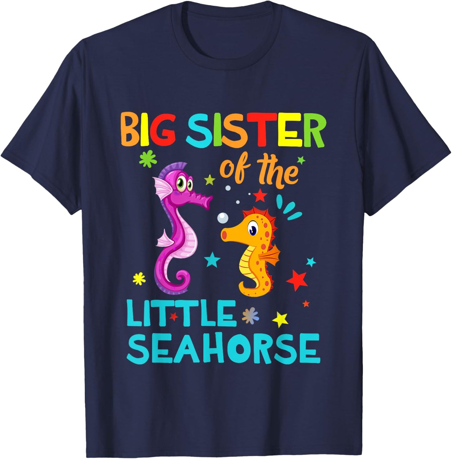 Big Sister Of Seahorse Shirts Birthday Shirts Matching T-Shirt - T-Shirt | Navy